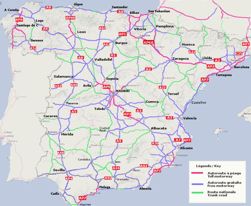 Road map of Spain